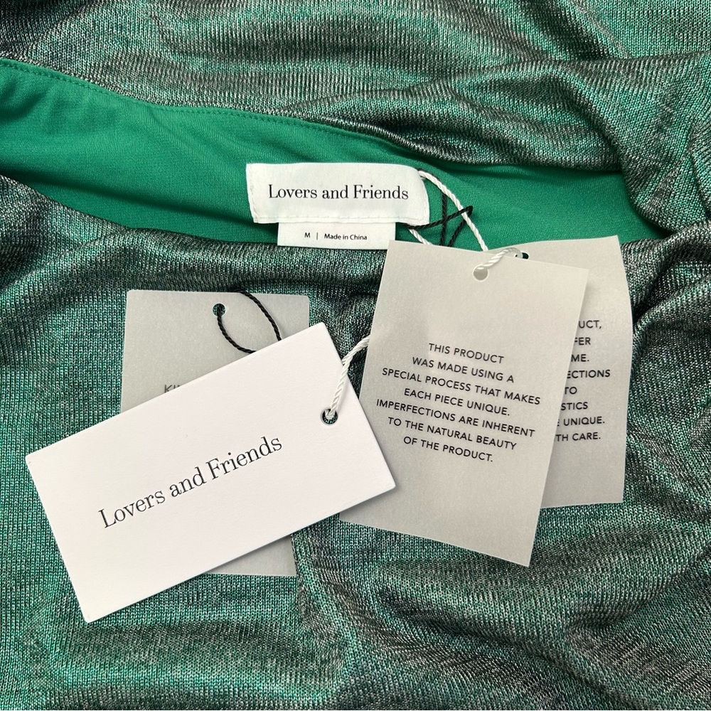 NWT Lovers + Friends Metallic Green Ruched Mini Dress M Revolve Party Sexy - Picture 4 of 15